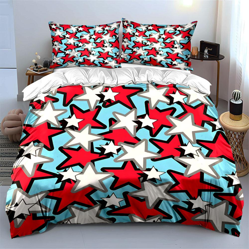 Star Pattern Decorative Set Soft Skin-Friendly Bedding Set Includes 1 Duvet Cover And 2 Pillowcase Gift