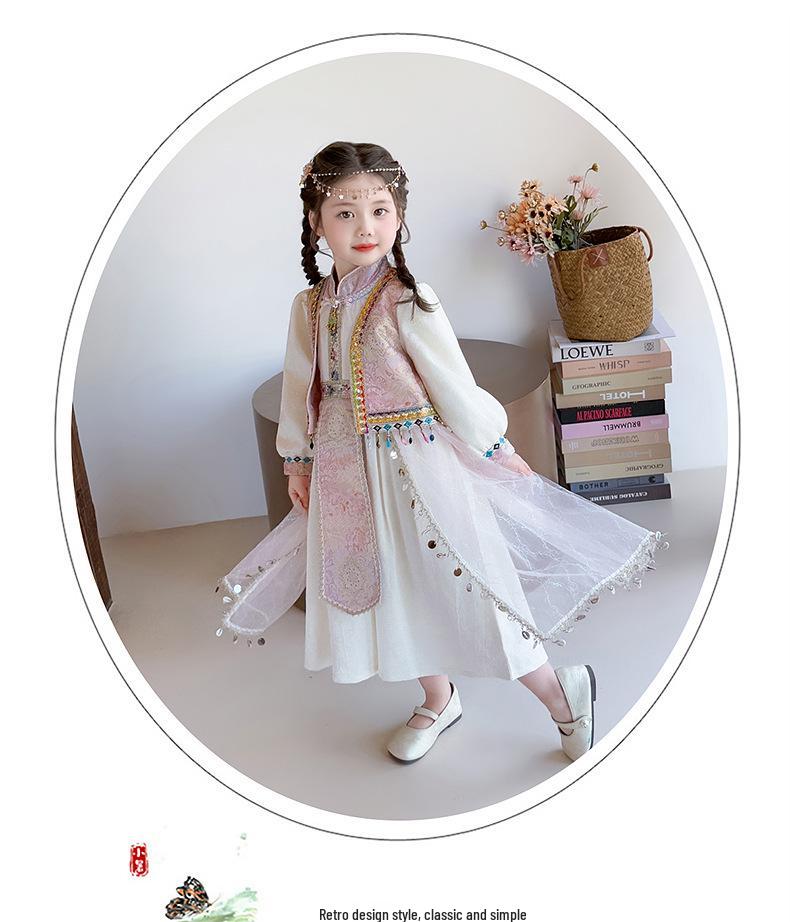 Girls' Spring & Autumn 2025 Ethnic Style Princess Dress