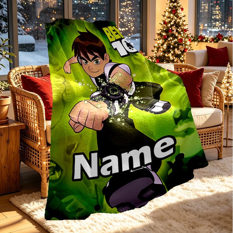 Custom Name Personalized Ben 10 Cartoon Print Blanket, Home Decor, Bedroom, Sofa, Camping, Couch, Gifts for Birthday ChristmasEnthusiasts