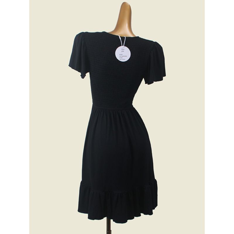 Foreign Trade Original Order V Neck French A- Line Skirt Slim Fit Waist-Controlled Slimming Black Flying Sleeves Dress