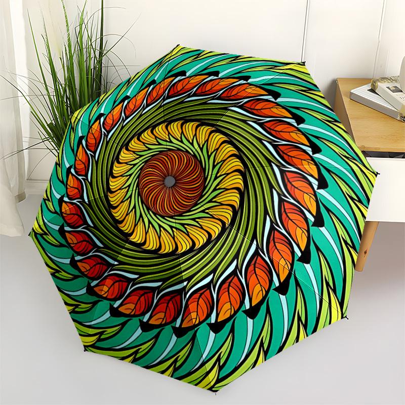 

1pc Abstract Mandala Design Automatic Umbrella - Stylish, Durable, with 8-Rib Manual Open Design, Elegant Black Handleyy250920134