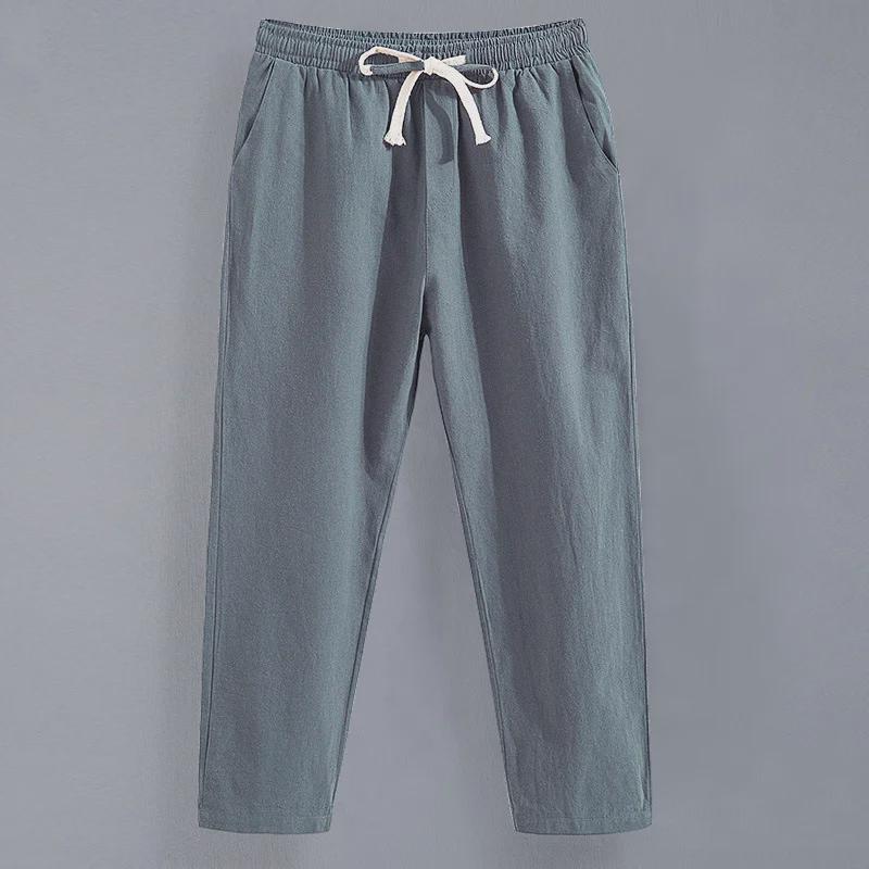 Pantaloni bărbătești casual din bumbac-in, cu croială lejeră, cu nouă puncte – Pantaloni drepți de vară pentru mărimi mari