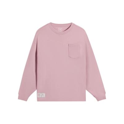 Tek Renkli Logo Yama Bisiklet Yaka Uzun Kollu Tişört Erkek Üst Pembe AHSS751-8
