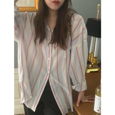 Retro Hong Kong Flavor Striped Shirt Female Loose Design Sense Niche Blouse Temperament Casual Long-sleeved Jacket Shirt Comfortable Clothes