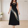 Robe Longue Imprimée Sans Manches Col Rond Décolleté Triple Découpe Grande Taille pour Femme