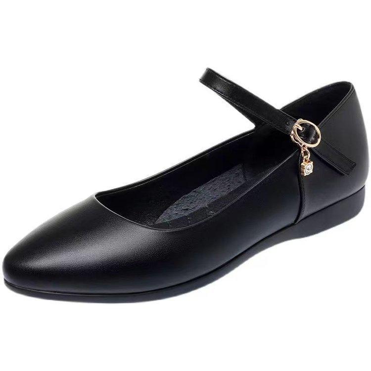 One-word buckle soft-soled comfortable professional spring single shoes new casual flat-soled beef tendon shoes