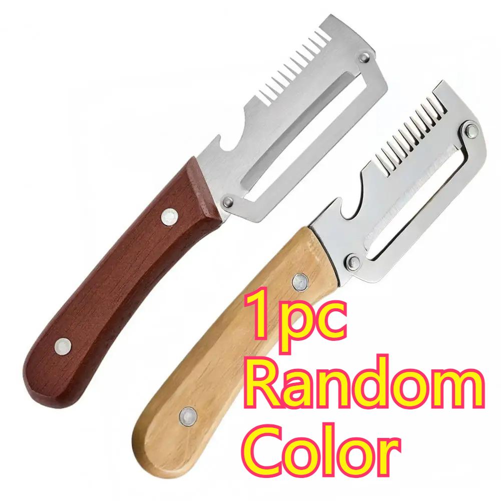 1Pc Stainless Steel 2-in-1 Fruit Peeler, Ergonomic Wood Handle Paring Knife, Multifunctional Potato Vegetable Peeling Tool
