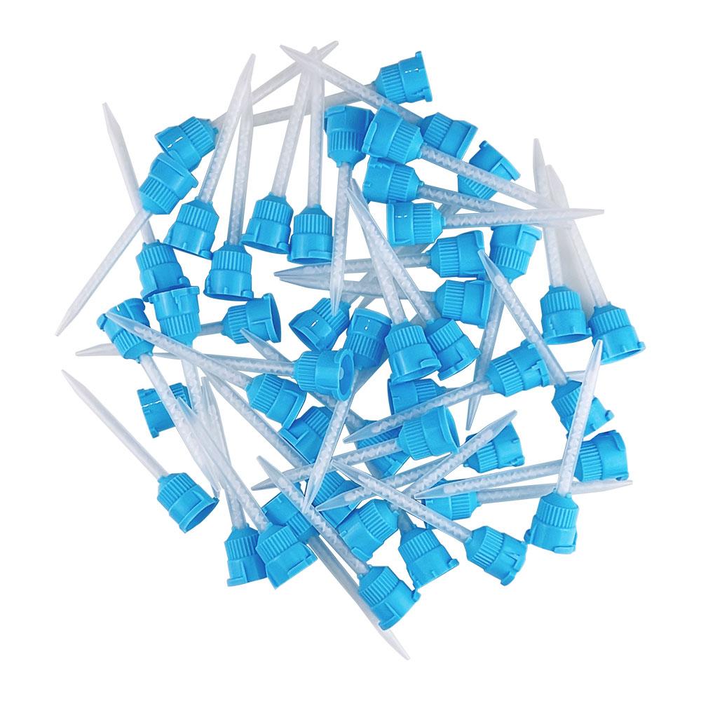 50pcs Dental Silicone Mixing Tips Blue 1:1 Lab Disposable Dental Tips For Impression Material Rubber Conveying Mixing Head Tube