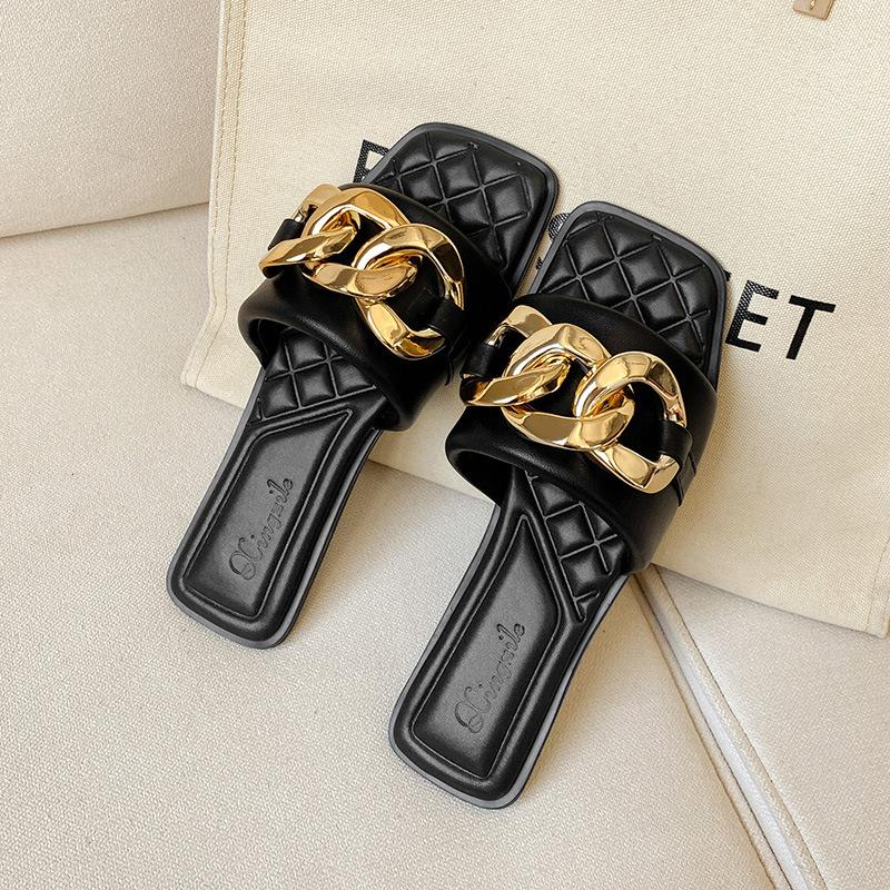 Genuine leather slippers female 2025 new summer fairy one-word slippers female summer wear fashion beach shoes trend