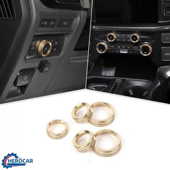 5pcs AC Headlight Radio Switch Control Knob Ring Trim Cover For Ford F150 Gold