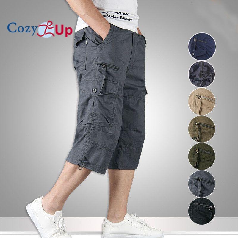 Pantaloncini Estivi da Uomo Cozy Up Cargo Ampi Oversize Tasca con Cerniera Taglia Grande 6XL 5XL Tinta Unita Spiaggia Puro Cotone Pantaloni al Ginocchio