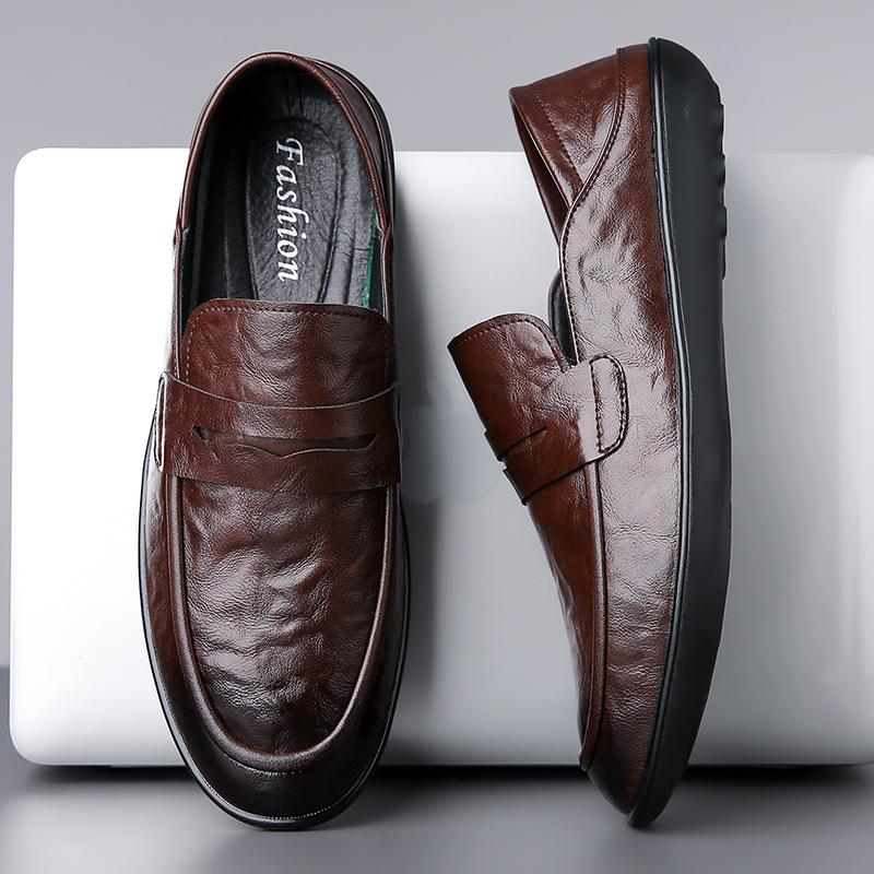 Fashion British Style Leather Lightweight Loafers for Men Spring Autumn Designer Soft-soled Casual Slip-on Business Men's Dress Shoes