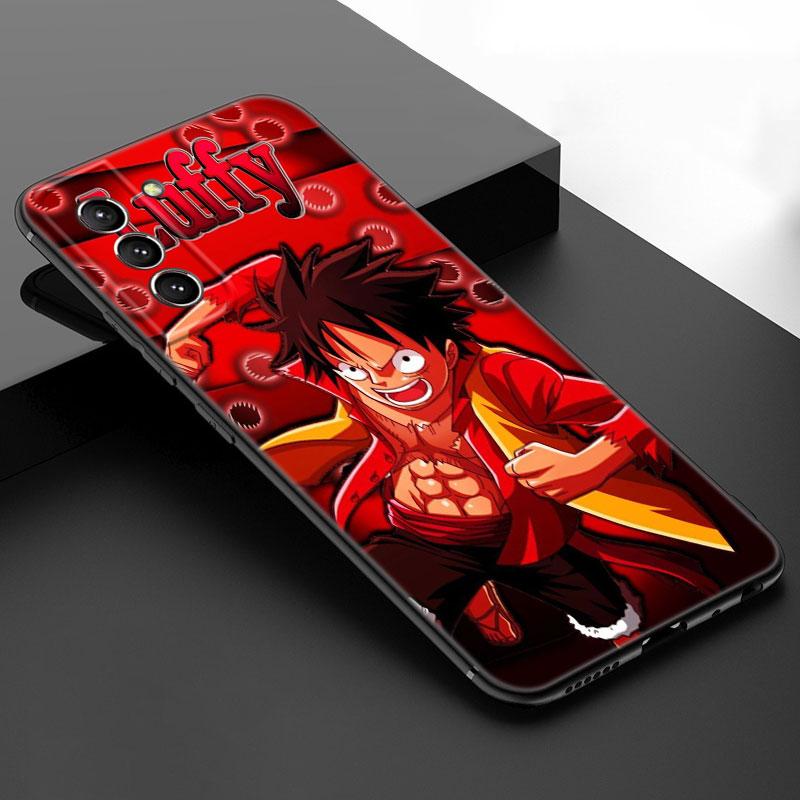 Anime One Piece Luffy Black Silicone Phone Case For Samsung Galaxy S23 S21 S20 FE S24 S22 Ultra S10E S10 S9 S8 Plus