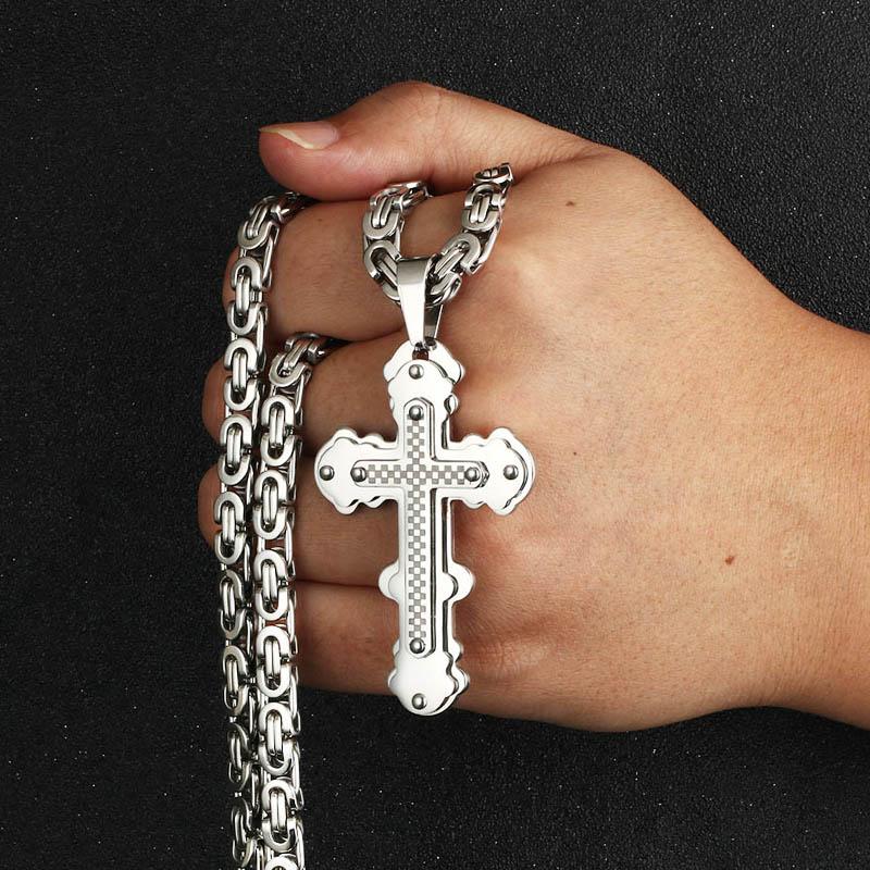 Orthodoxe Kreuzanhänger-Halsketten für Männer Edelstahl katholische Jesus-Halskette Silber Farbe byzantinische Ketten Männerschmuck