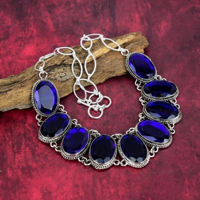 Lab Created Blue Sapphire Jewelry, 925 Solid Sterling Silver Necklace Gemstone Jewelry, Handmade Adjustable Chain Necklace Amazing Jewelry