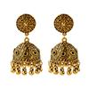 TopHanqi Retro Ethnic India Jhumka Jhumki Earrings Femme Antique Gold Color Carved Lotus Lantern Drop Earrings For Women Zircon