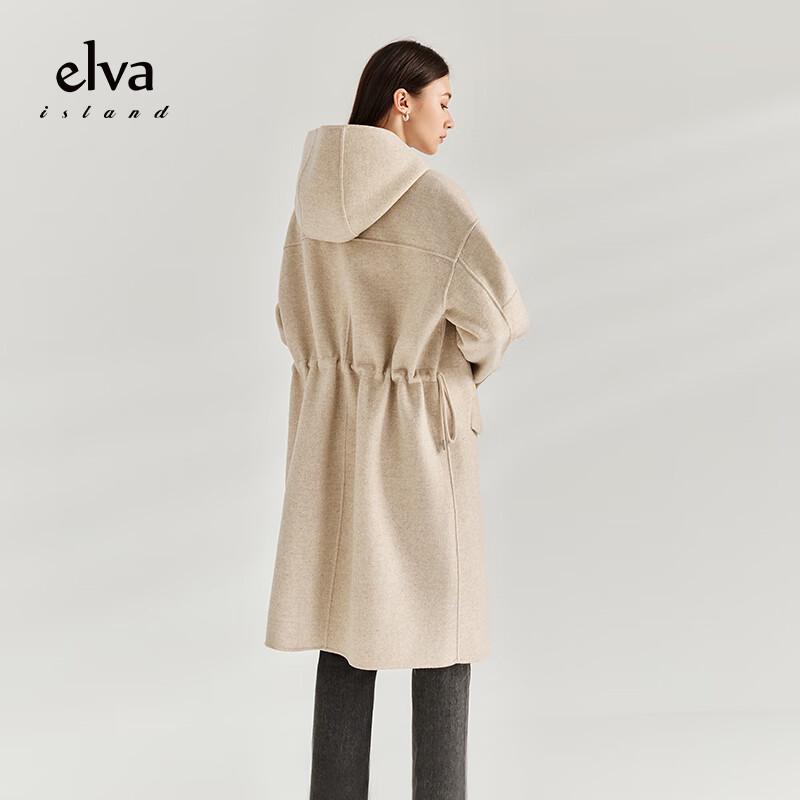 Elva' Island Women's Loose Hooded Mid-length Wool Blend Coat