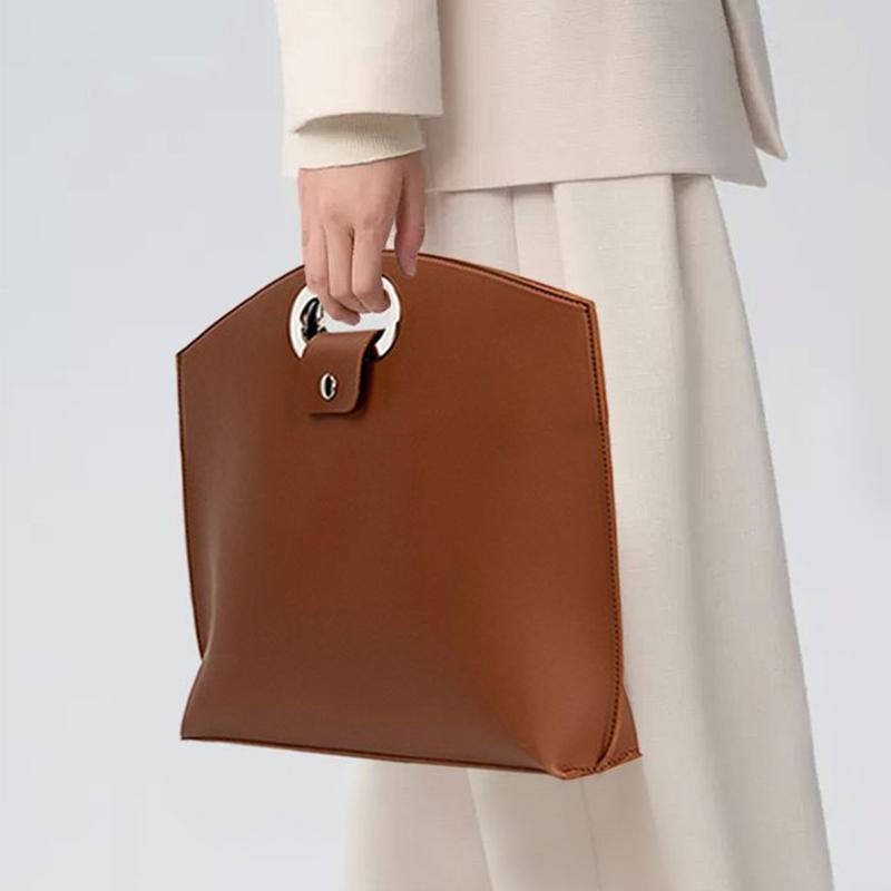 Yogodlns Solid Color Pu Leather Bag For Women's Fashion Large Capacity Hand-Held Bag For Work Commuting Clutch Tote Bag