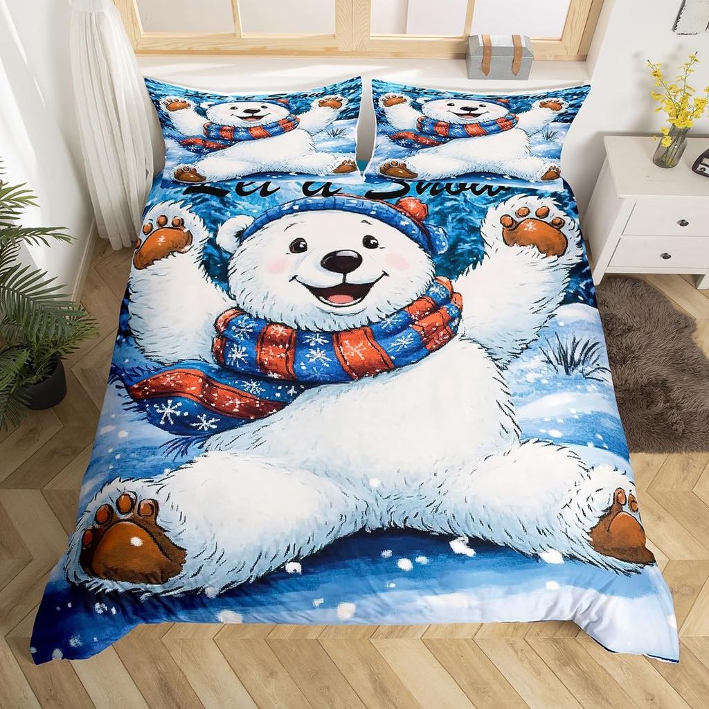 Bear Duvet Cover Sets Bedding Set For Kids Boys Girls Teens Wild Animal Winter Quilt Covers With 2 Pillow Cases Full Size 3 Pcs