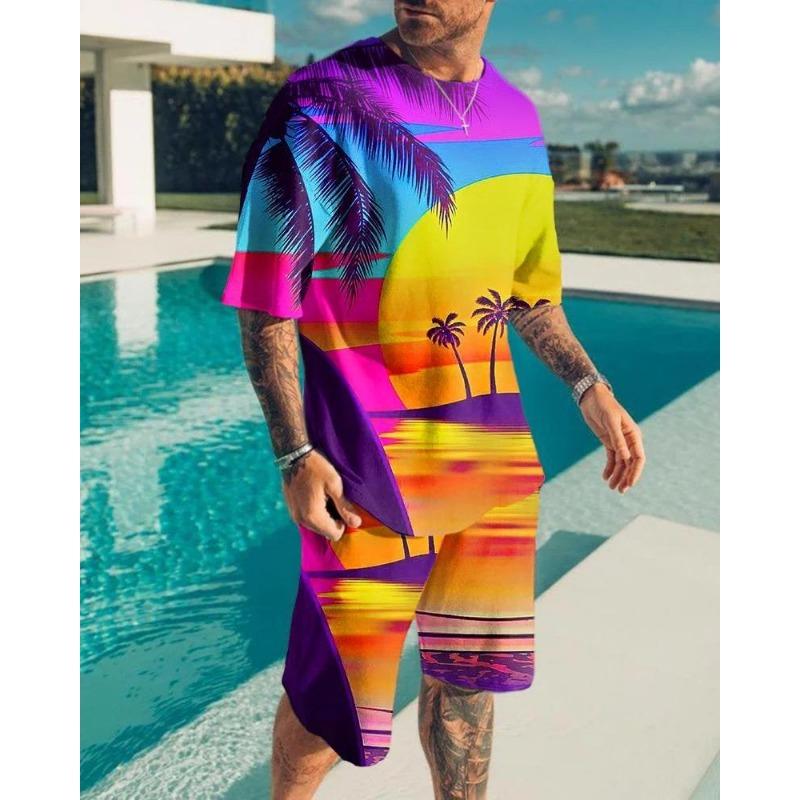Summer Men's Clothing Letter 3d Print T Shirt Shorts Sets Male Breathable Tracksuits Plus Sized Men's T-shirts Suits Fashion Sportswear Set