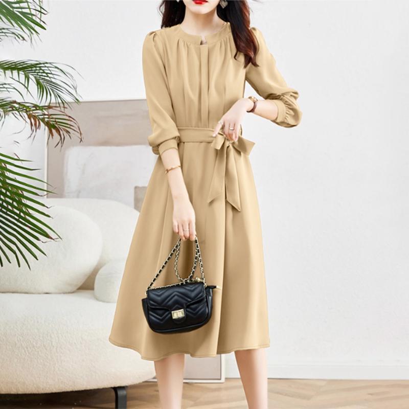 ZANZEA Damen Freizeitkleid mit Rundhalsausschnitt und langen Ärmeln, locker