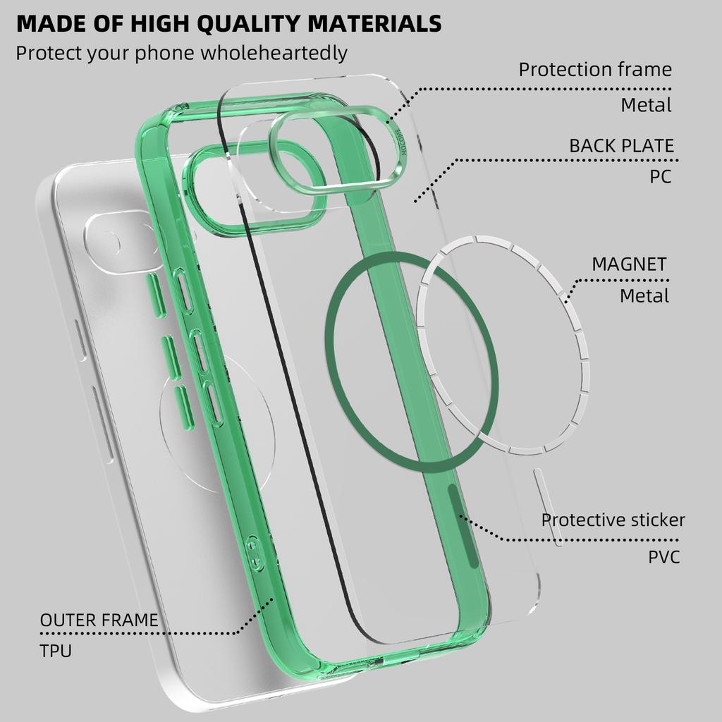 Pro Google Pixel 9a Magnetické pouzdro Kompatibilní s MagSafe TPU PC Průhledný kryt na telefon