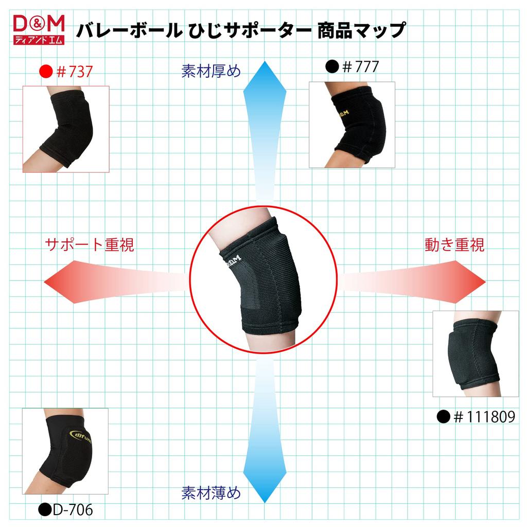 Elbow Support Pad for 12mm Thin Long 1 Made In Shock JVA Sports D&M Volleyball, Pad, Black, Large, Piece, Ambidextrous, Japan, 737, Support,