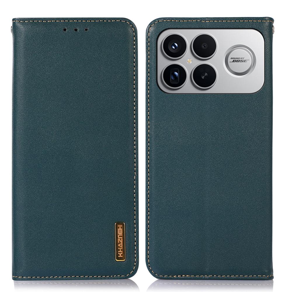 

KHAZNEH For Xiaomi Poco F8 Ultra / Redmi K90 Pro Max 5G Case Wallet Genuine Cow Leather Phone Cover Nappa Texture -Green