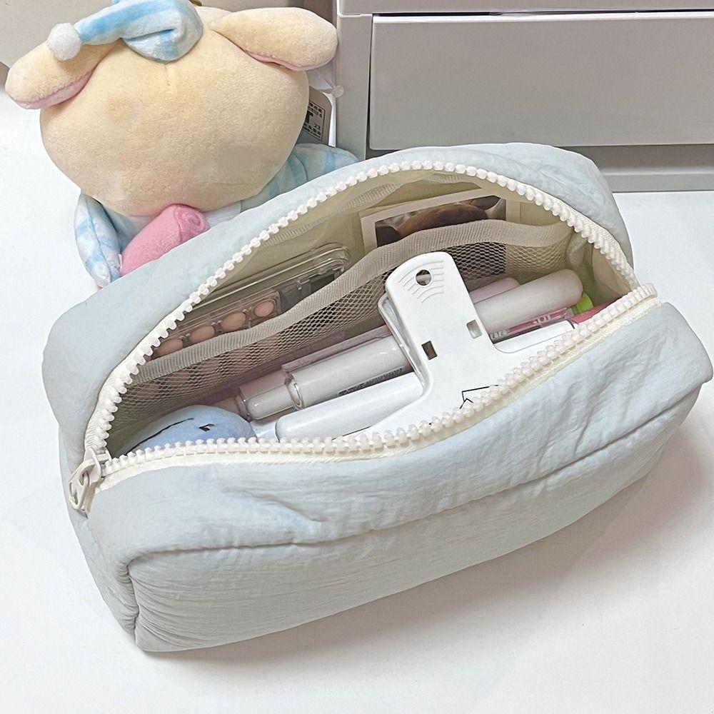 New Solid Color Pen Bag Large Capacity Canvas Pencil Case Cartoon Gift Stationery Bag Students