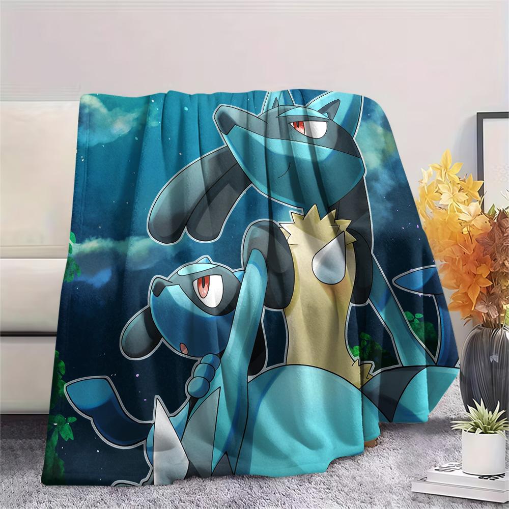 Lucario Print Flannel Blanket, High quality Comfortable for All Seasons, Home Decor, Warmth and Comfort