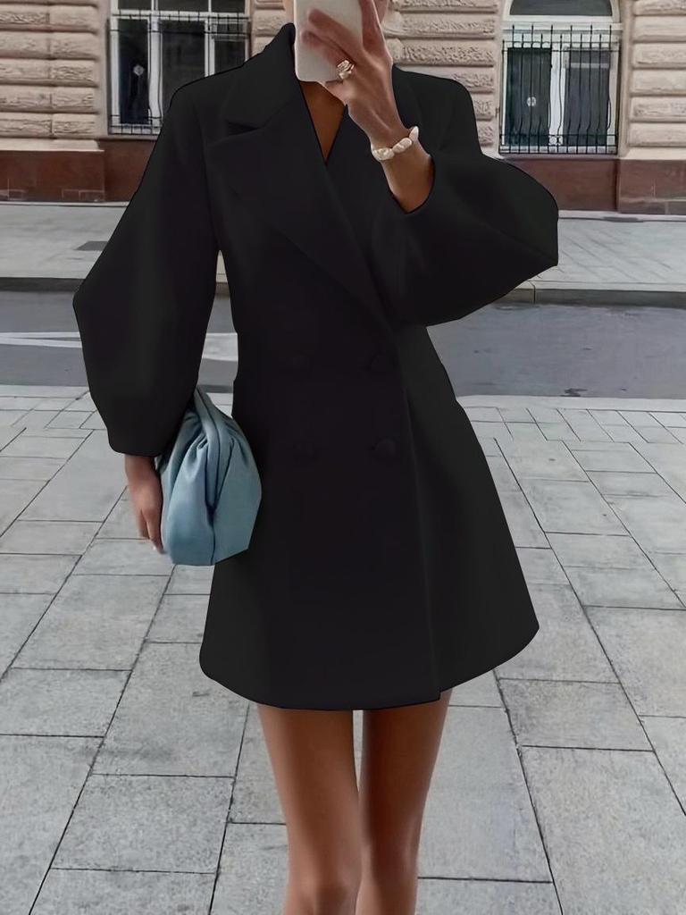 Available Retro European & American Wool Coat with Lantern Sleeves and Large Lapel for Autumn/Winter.