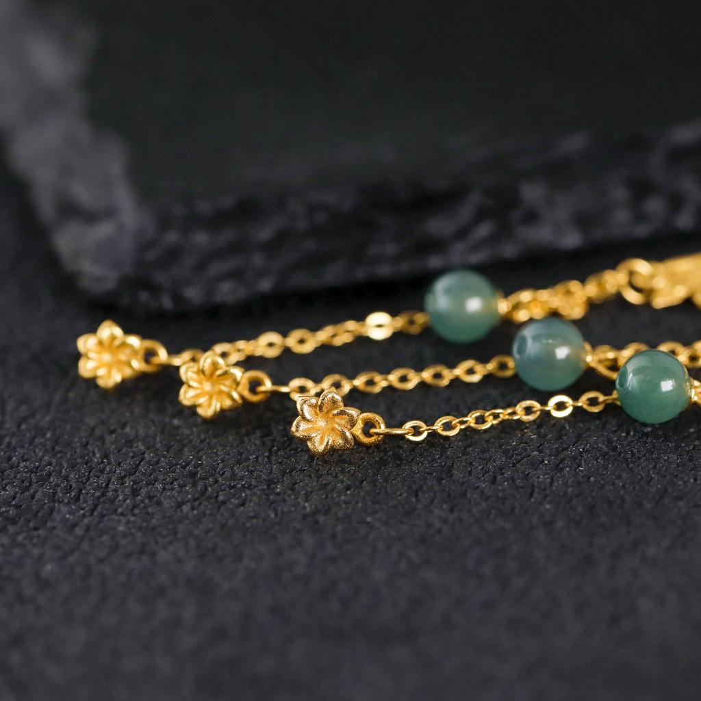 Gold-Plated Silver Butterfly & Jade Flower Tassel Accessory - New Chinese Style DIY Jewelry