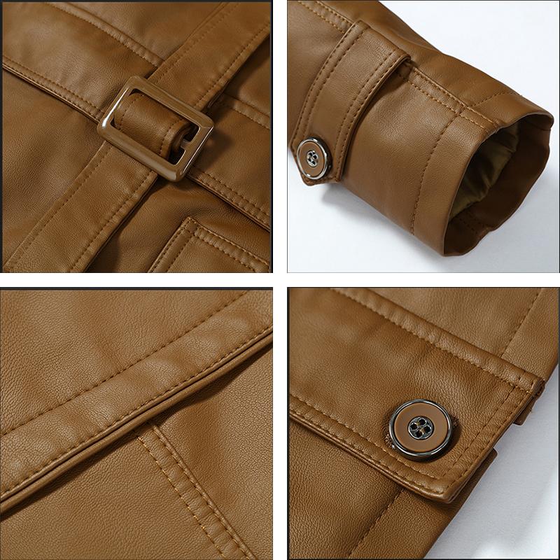 Men Winter Fleece Warm Stand Collar Pu Artificial Leather Jacket Men Motor Outdoor Windproof Casual Artificial Leather Jacket Male