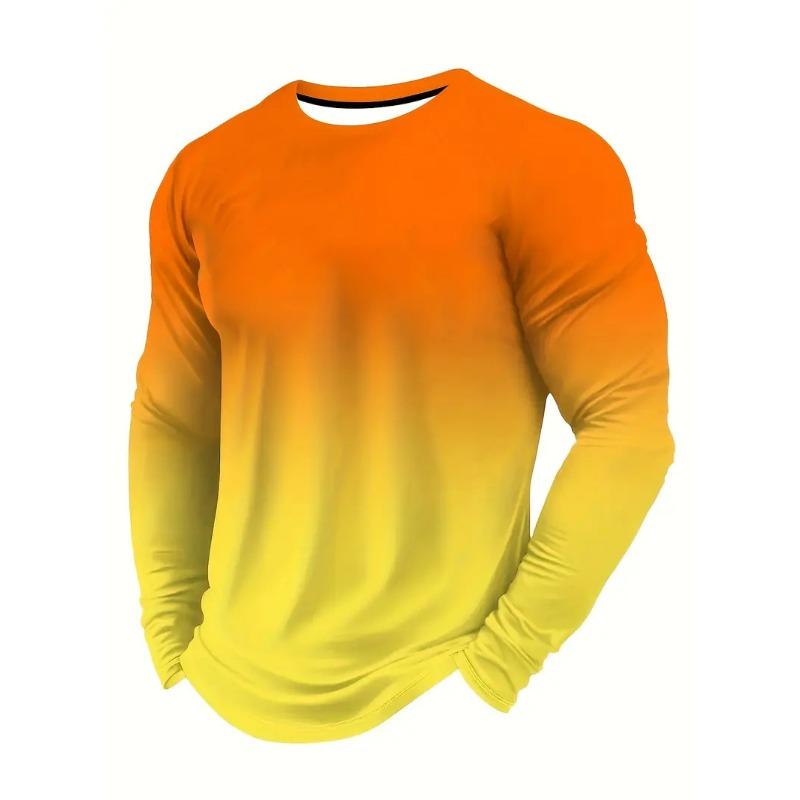 Modisches Herren-Langarm-T-Shirt mit Rundhalsausschnitt, 3D-Digitaldruck, Farbverlaufsmuster, lässige Outdoor-Bekleidung, bequem
