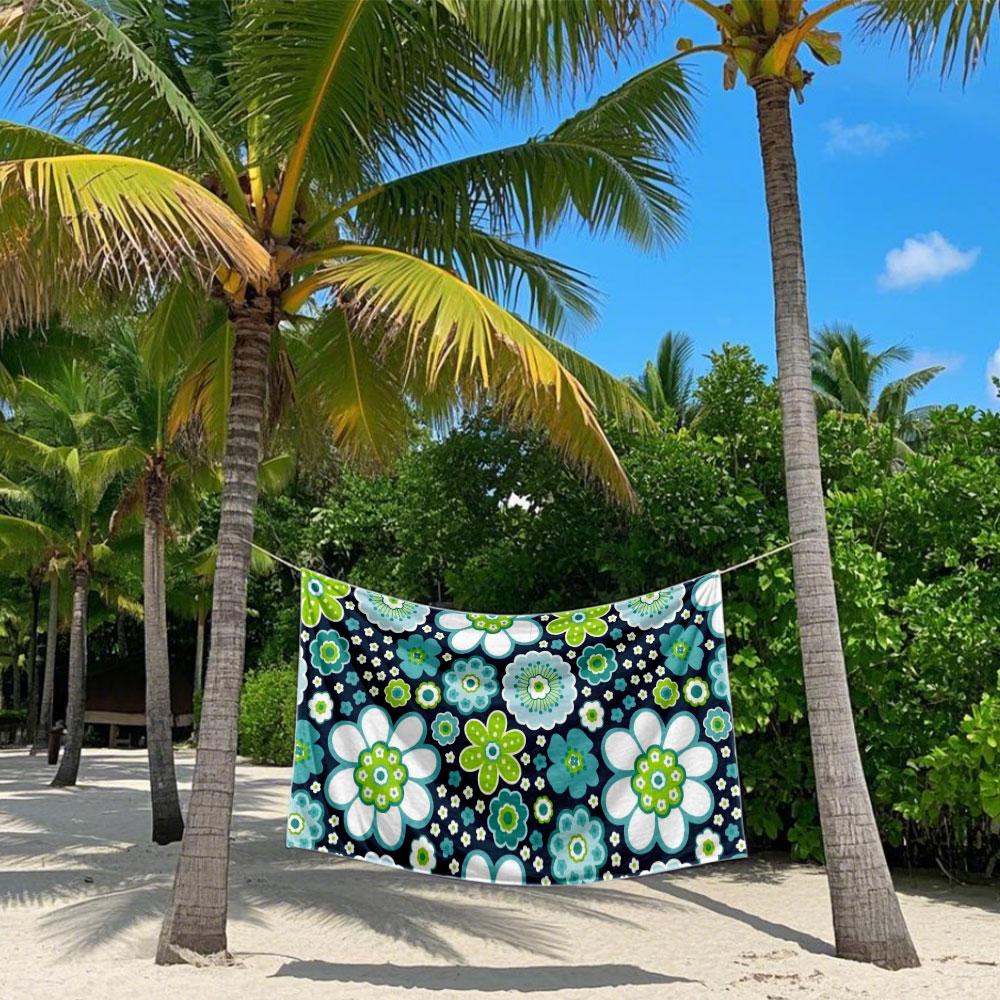 Blue and Green Floral Print Quick Drying Bath Towel Microfiber beach towel light weight swimming camping yoga beach out