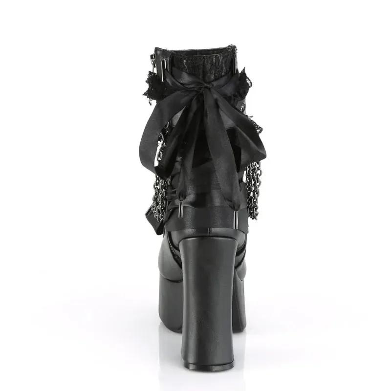 Fashion Bowknot Ankle Boots Women Gothic Vintage Round Parker Square Heel Platform Flat Boots Punk Ladies Party Shoes