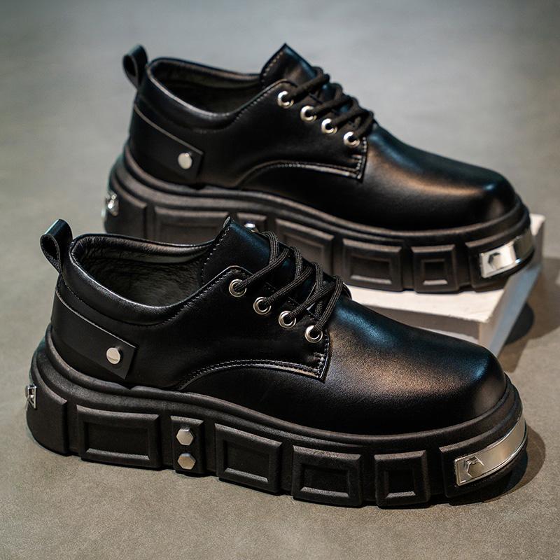 Men Platform Derby Shoes British Style Casual Genuine Leather Shoes Personalized Metal Design Fashion Thick Sole Footwear 39-44