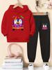 New Stylish Halloween/Christmas Print 2-Piece Set for Boys and Girls: Long-Sleeve Hooded Sweatshirt and Jogger Pants