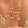 3PCS Boho Beach Shell Starfish Conch Bracelet Set Beaded Twisted Paperclip Chain Layered Summer Vacation Dainty Jewelry