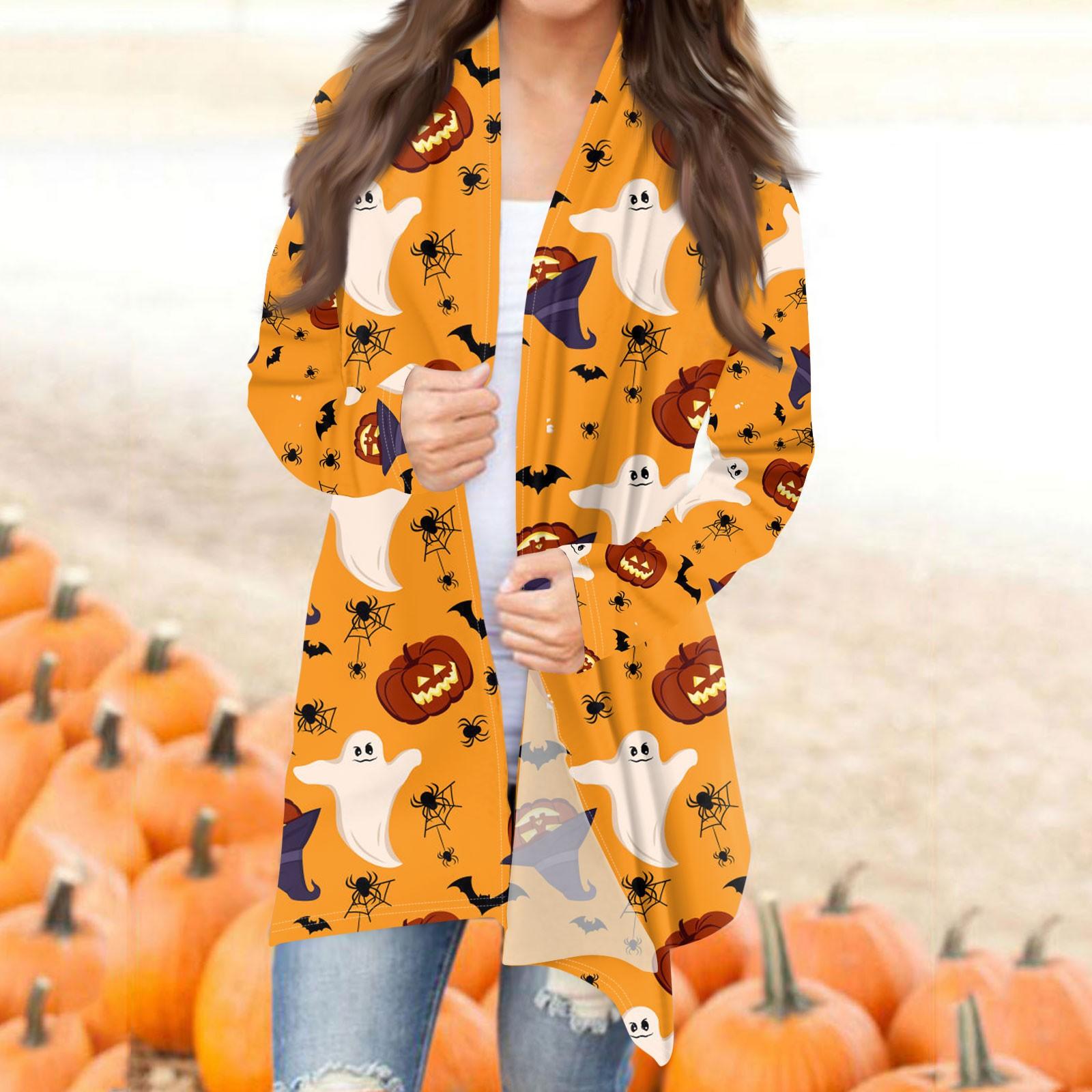 

Женский повседневный кардиган с длинными рукавами и принтом на Хэллоуин без карманов XL
