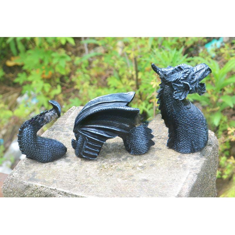 1PC Resin Crafts Black Cartoon Animal Ornaments Three-section Feilong Statue Garden Decoration Crafts Ornaments