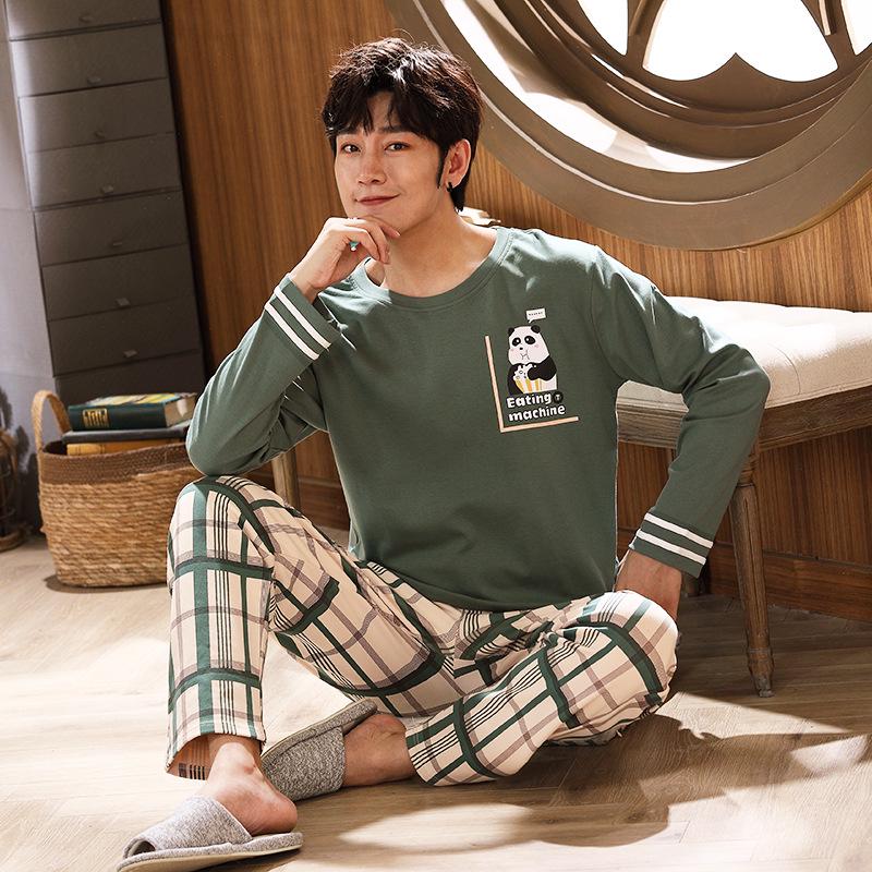 Pánský bavlněný pyžamový set plus size - Podzim/Zima S dlouhým rukávem a kalhotami Domácí oblečení