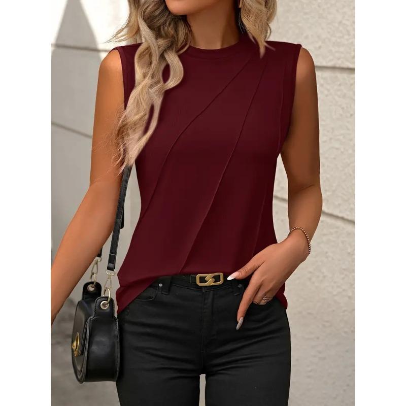 MGHR Women's Fashion Casual Autumn Winter O-Neck Sleeveless Blouses & Shirts