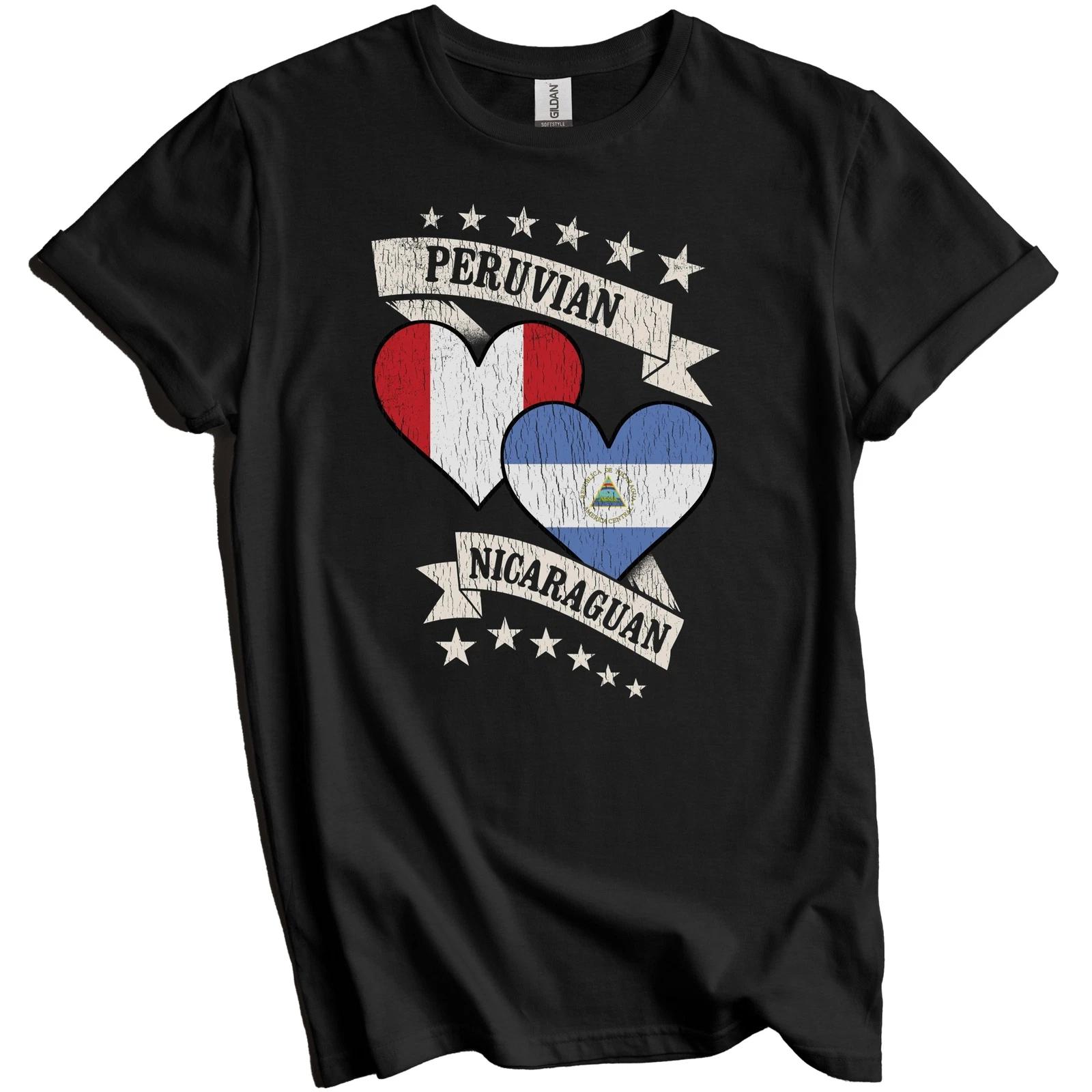 Peruvian Nicaraguan Heart Flags Peru Nicaragua T-Shirt 2XL