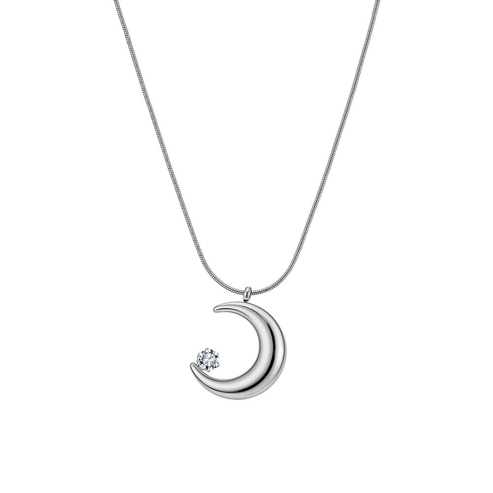 EFFIE QUEEN Fashion New Design Moon Pendant Chain Necklace Jewelry 18k Gold Plated Stainless Steel Zircon Choker Chain STKN19