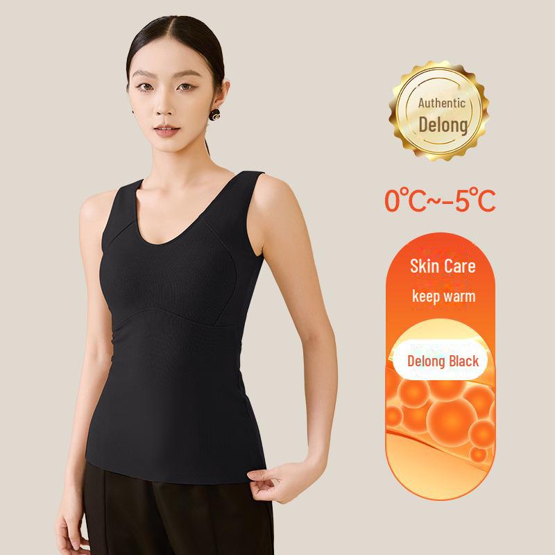 

Жіноча тепла жилетка з V-подібним вирізом і широкими лямками; Без бюстгальтера; Дизайн для схуднення; Включає накладки на груди; Ідеально підходить як базовий шар або окремий верх. M чорний