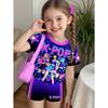 K-Pop-Cartoon-Grafik-T-Shirt- und Hosen-Set für Mädchen, Sommerkleidung für Mädchen, süßes Kurzarm-Set, Kinder-T-Shirt- und Shorts-Set