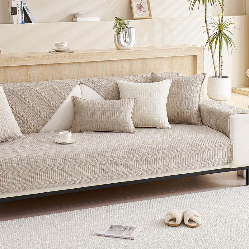 Cream Style Short Plush Sofa Cushion Solid Color Non-Slip Leather Sofa Cover Modern Simple Sofa Cloth Autumn and Winter