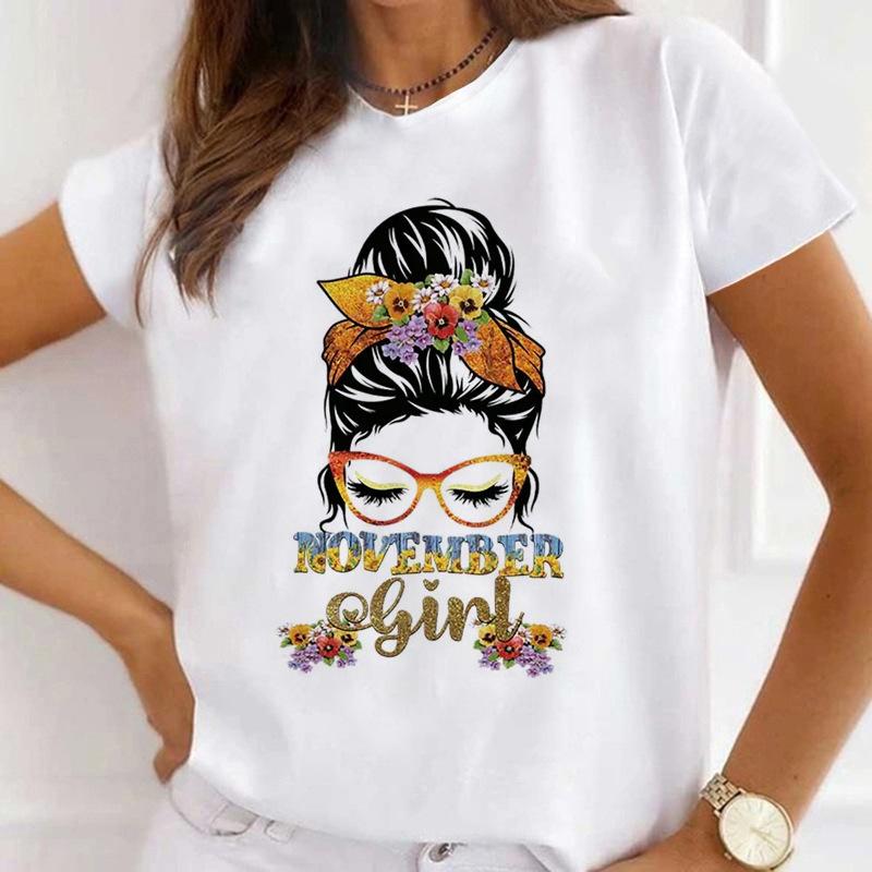 MOMO Printed Women's Short-Sleeved T-shirt round Neck Graphic Top Aesthetic Clothing Summer polyester fabricfor Women Model