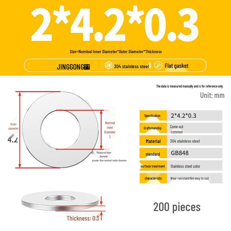 Zesílená plochá podložka/distanční kroužek z nerezové oceli 304 M4 M5 M6 M8